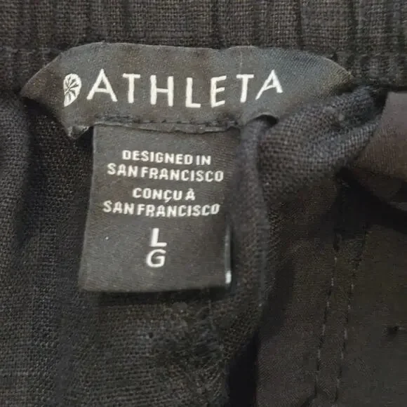 Athleta Retreat High Rise Linen Ankle Pant Black L Elastic Waist Pockets - Picture 8 of 11